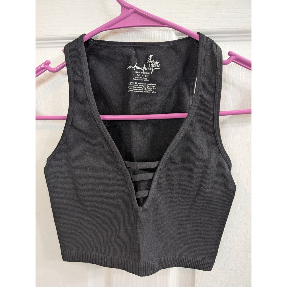 FP Intimately Strapped In Brami Crop Top Black Ribbed V-Neck - Size XS/S‎